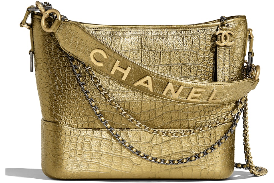 Chanel Gabrielle Hobo Bag Metallic Crocodile Emobssed Calfskin Gold/Silver-tone  Gold in Calfskin with Gold/Silver-tone - US