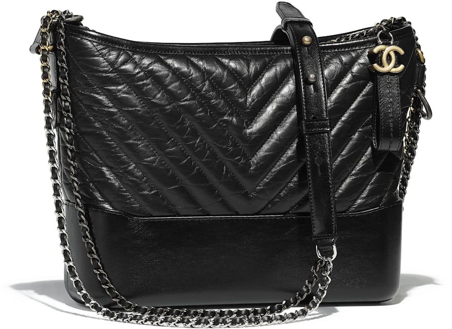 NEW Without Tag Chanel Gabrielle Small Hobo Bag Tweed Calfskin Black &  Silver