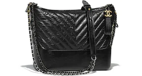 Chanel Gabrielle Hobo Bag Quilted Chevron Silver/Gold-tone Black