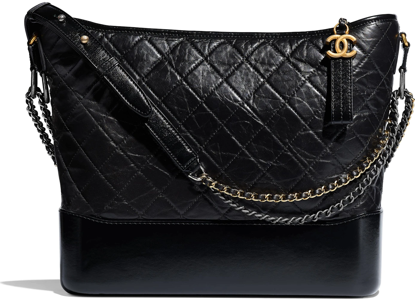 Chanel Gabrielle Hobo Bag Large Black in Calfskin with Silver/Gold-Tone - US