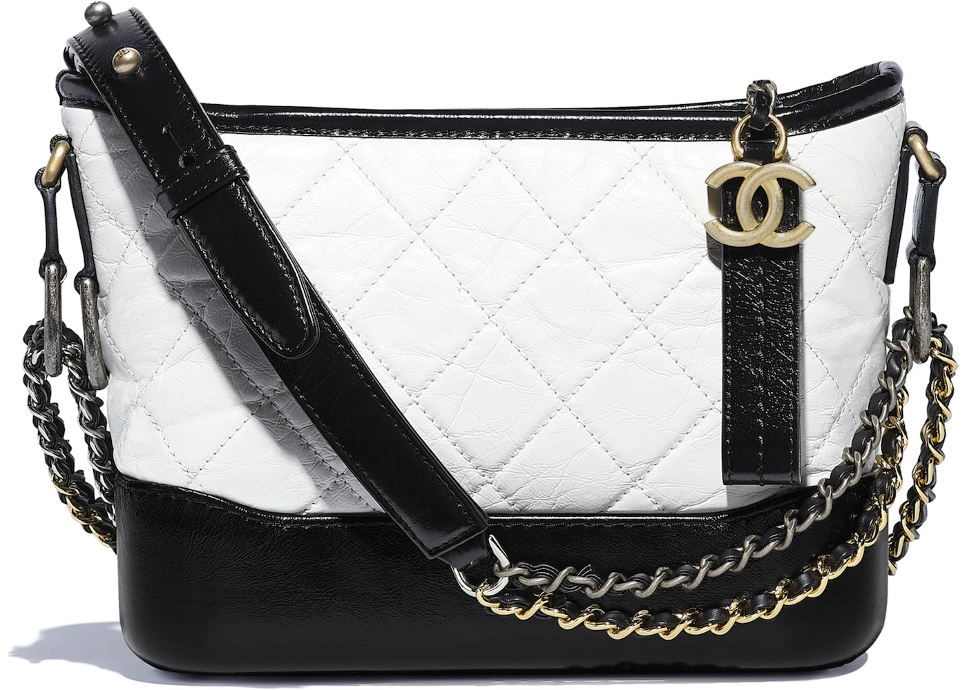 Chanel Gabrielle Hobo Bag Diamond Gabrielle Quilted Aged/Smooth Small Black  - US