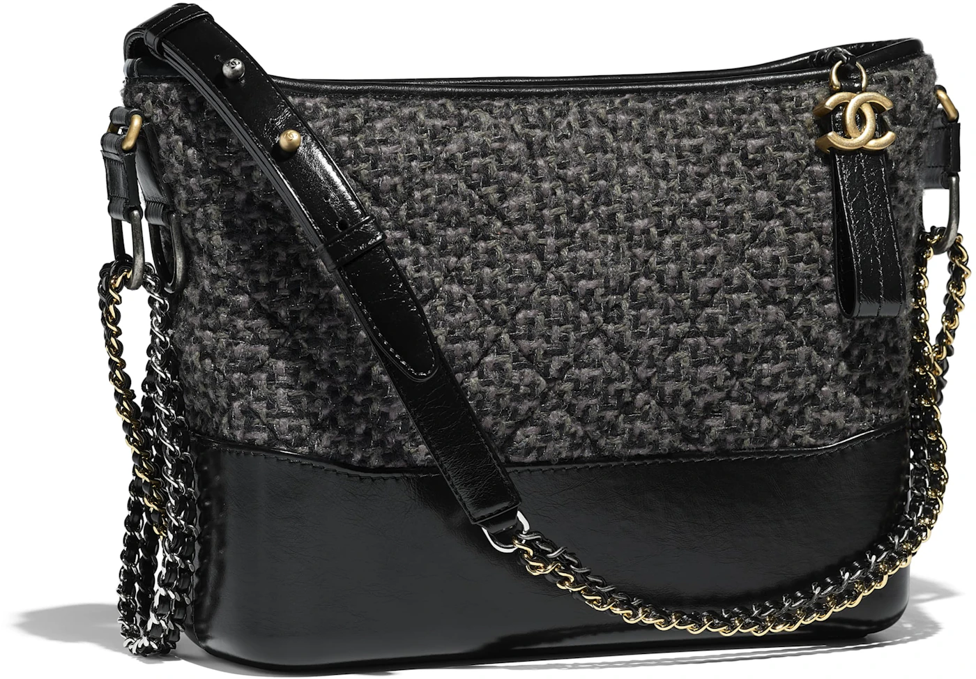 Chanel Gabrielle Hobo Bag Tweed Gold-tone Black Multicolor in Tweed/Calfskin  with Gold-tone - US