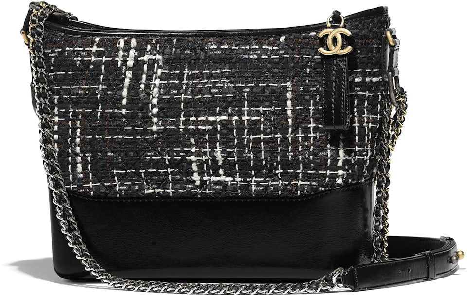 Chanel Gabrielle Hobo Bag Tweed Calfskin Silver/Gold-tone Black
