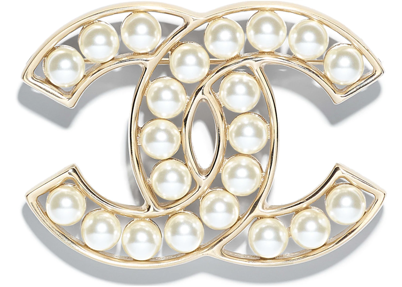 Chanel Glass Pearl CC Brooch Gold in Metal/Glass Pearls with Gold