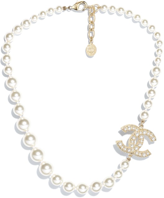 Chanel CC Logo Crystal And Pearl Star Necklace Gold Tone