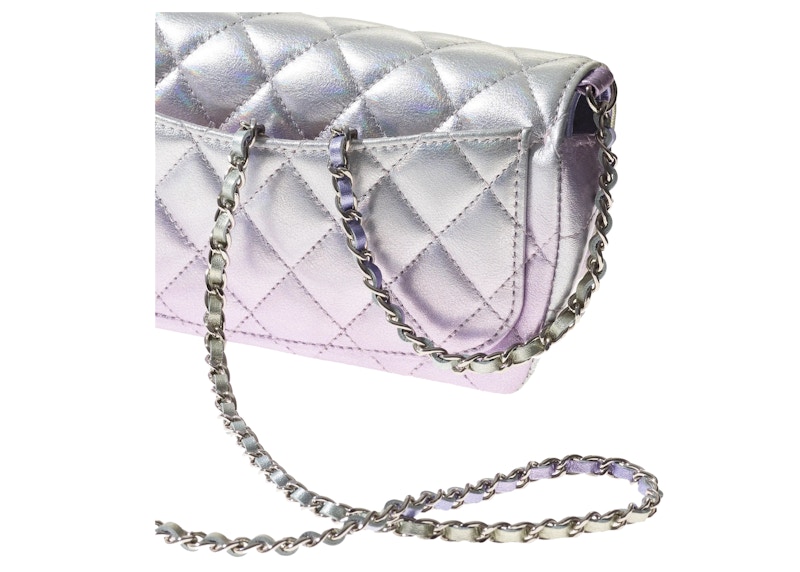 Chanel Glasses Case with Classic Chain Gradient Metallic Silver/Blue in Calfskin Leather with