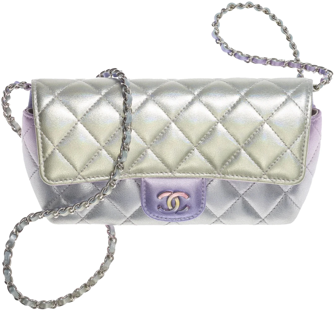 Chanel Glasses Case with Classic Chain Gradient Metallic Silver/Blue in  Calfskin Leather with Silver-tone - US