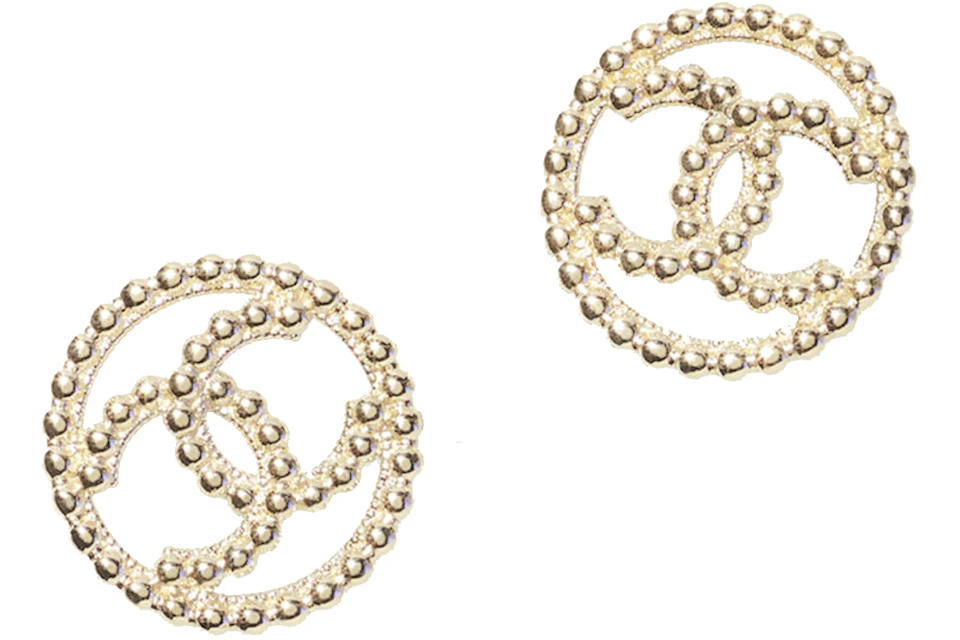 Chanel Gold Metal Logo Earrings Gold
