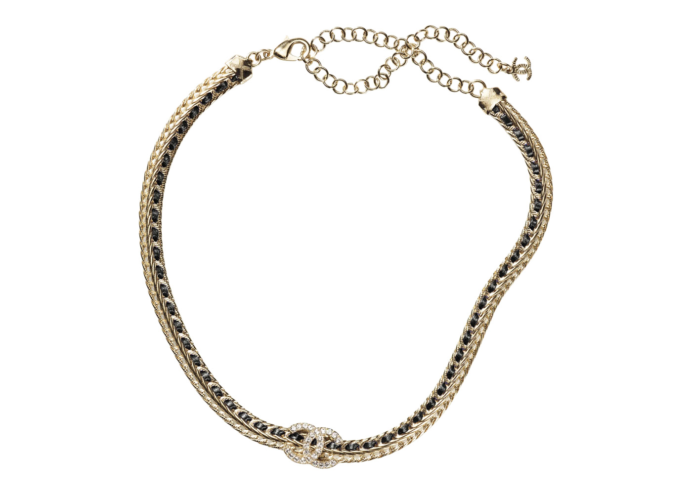 Chanel Silver Metal Chain Necklace CC Logo Pendant with Crystals For Sale  at 1stDibs