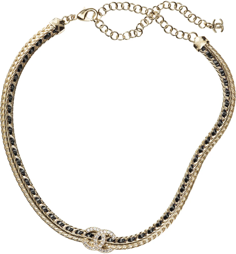 Chanel Gold Necklace AB8307 Gold/Black in Gold Metal/Lambskin