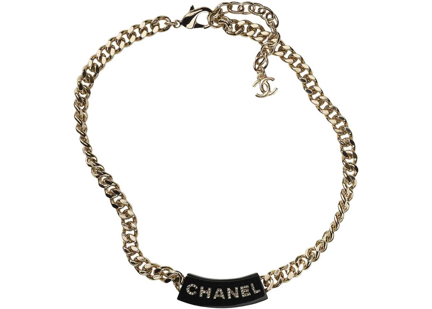 Chanel Gold Necklace AB9374 Gold/Black in Gold Metal/Resin/Crystal with ...