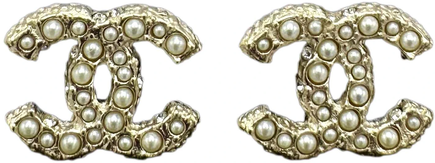 Chanel Gold Pearl & Crystal CC Logo Earrings A64766 Gold/Pearly White/ Crystal in Metal - US
