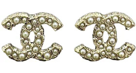 Chanel Gold Pearl & Crystal CC Logo Earrings A64766 Gold/Pearly White/Crystal
