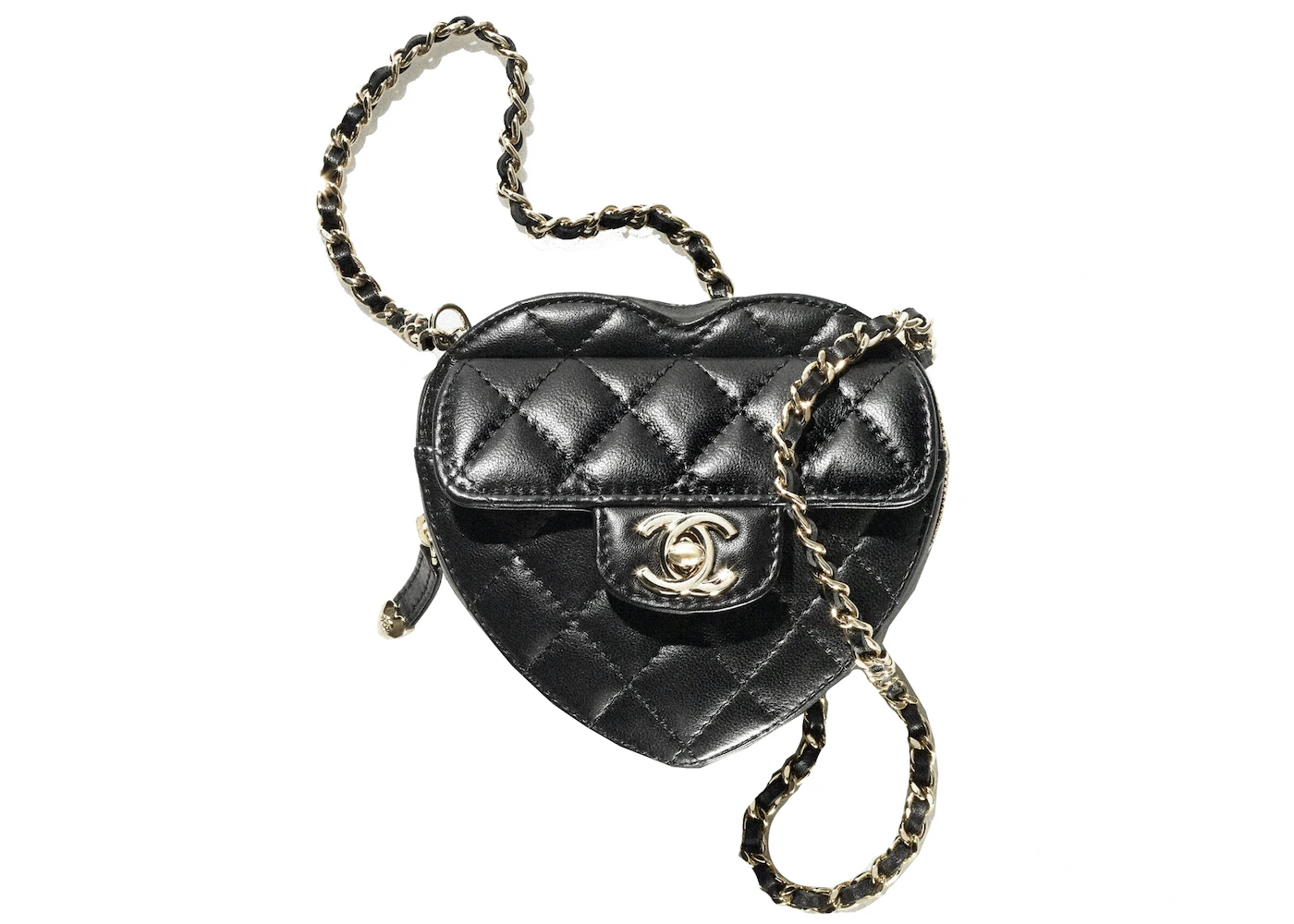 Chanel Heart Clutch Chain 22S Mini Black Lambskin Lambskin Leather with -