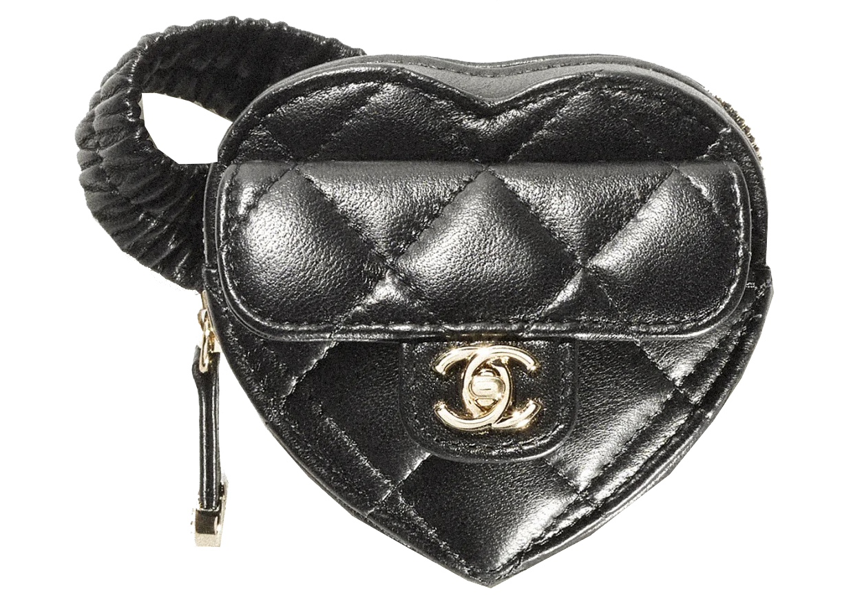 FIRE PRICE Chanel Mini Black Heart Clutch on Chain in Lambskin with   Sellier