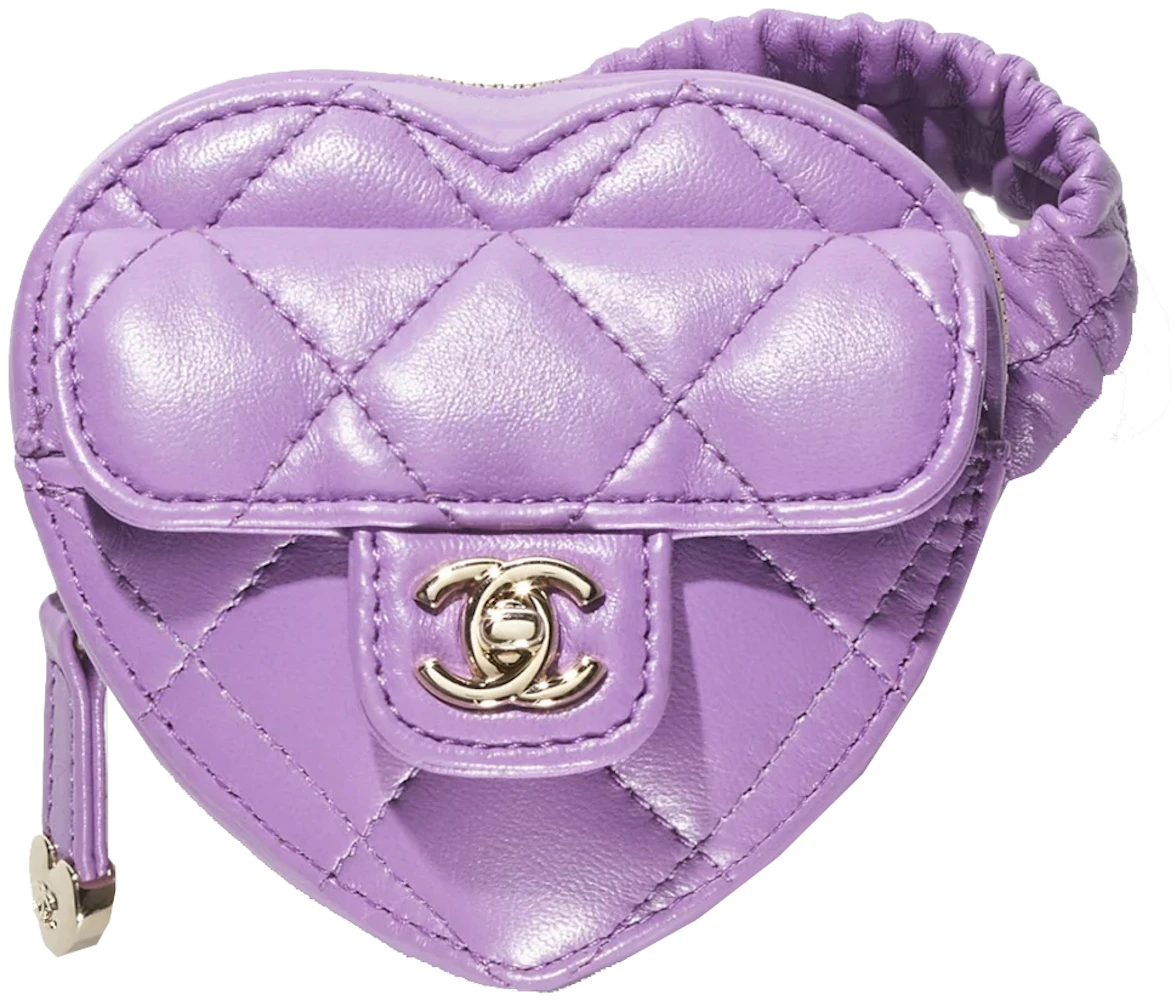 Chanel Heart Zipped Arm Coin Purse 22S Purple Lambskin in Lambskin Leather  with Gold-tone - US