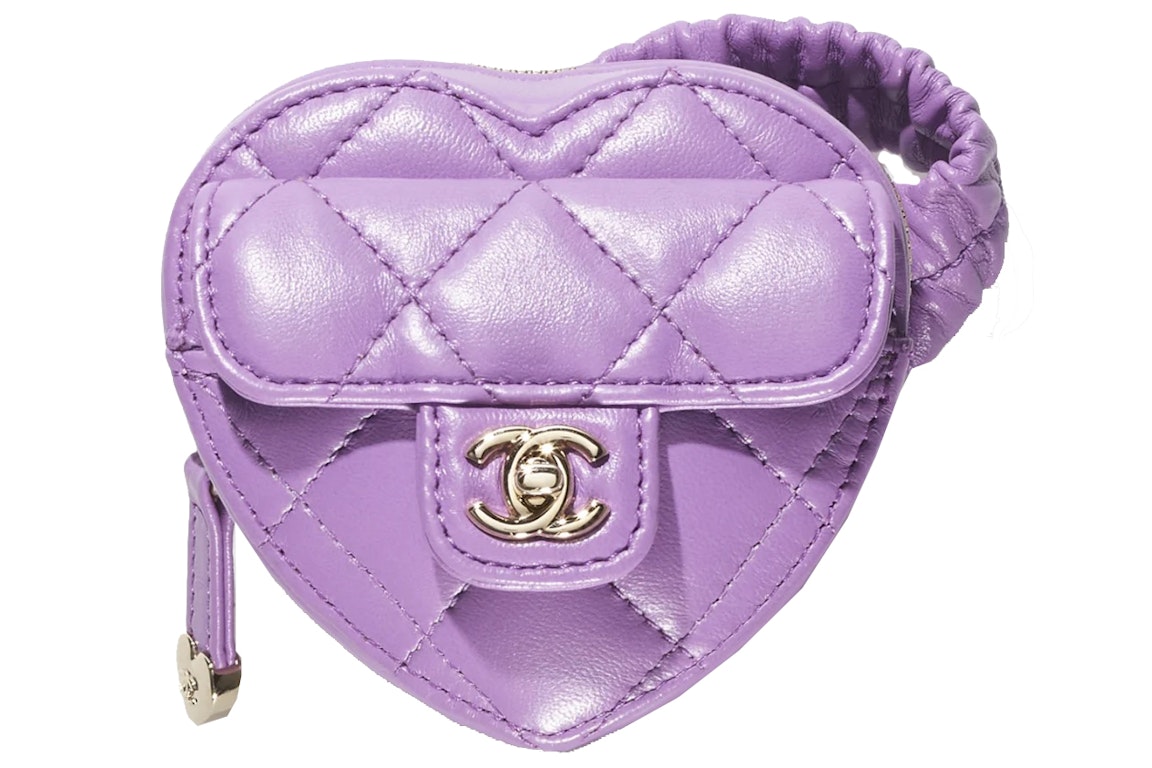 Pre-owned Chanel Heart Zipped Arm Coin Purse 22s Purple Lambskin