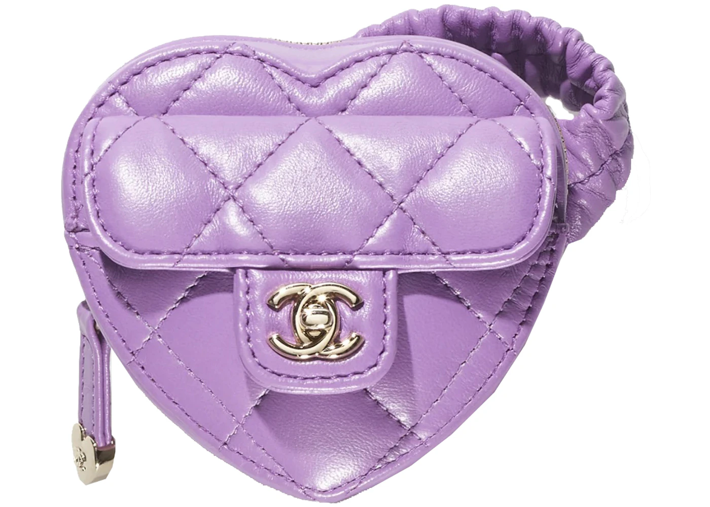 Chanel Heart Zipped Arm Coin Purse 22S Purple Lambskin in Lambskin