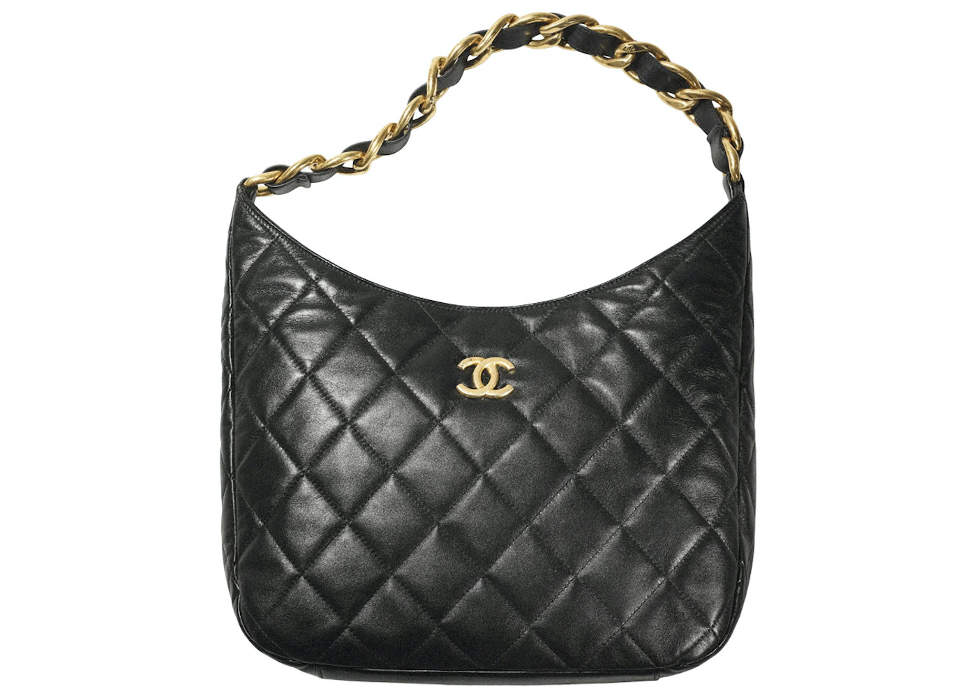 chanel black purse with gold chain extra large