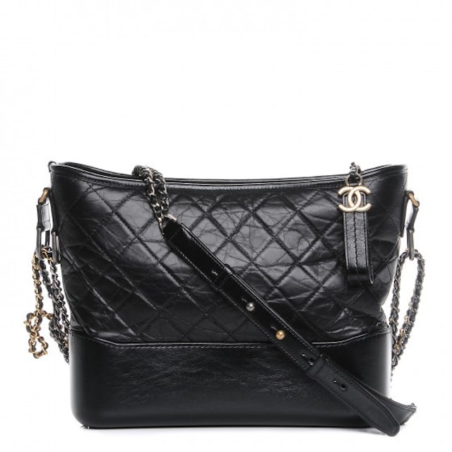 Chanel Gabrielle Hobo Bag Quilted Aged Calfskin Gold/Silver-tone Medium  Black in Calfskin with Gold-tone/Silver-tone - US
