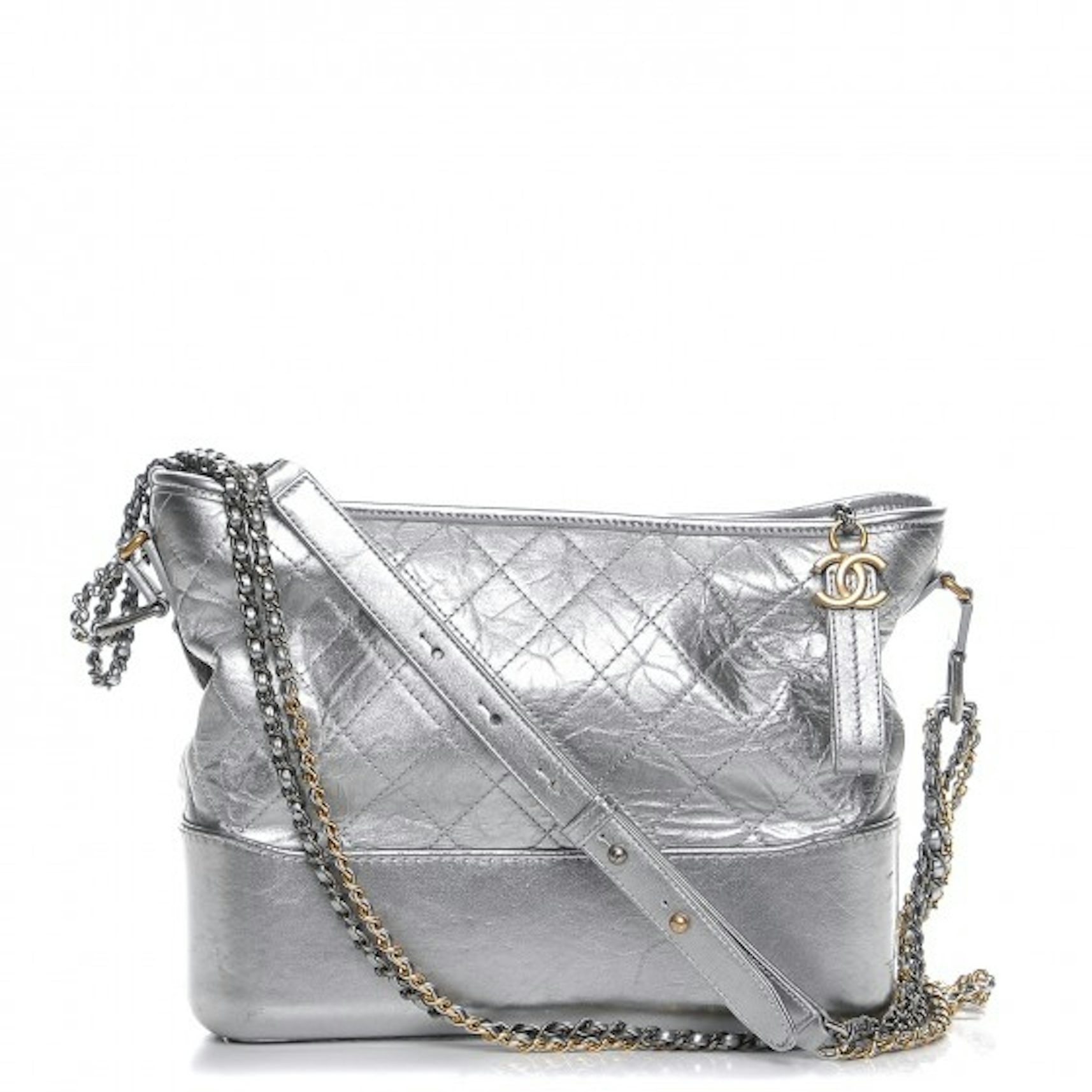 Chanel Gabrielle Hobo Bag Diamond Gabrielle Quilted Aged Medium Metallic  Silver in Calfskin with Gold-tone/Ruthenium - US