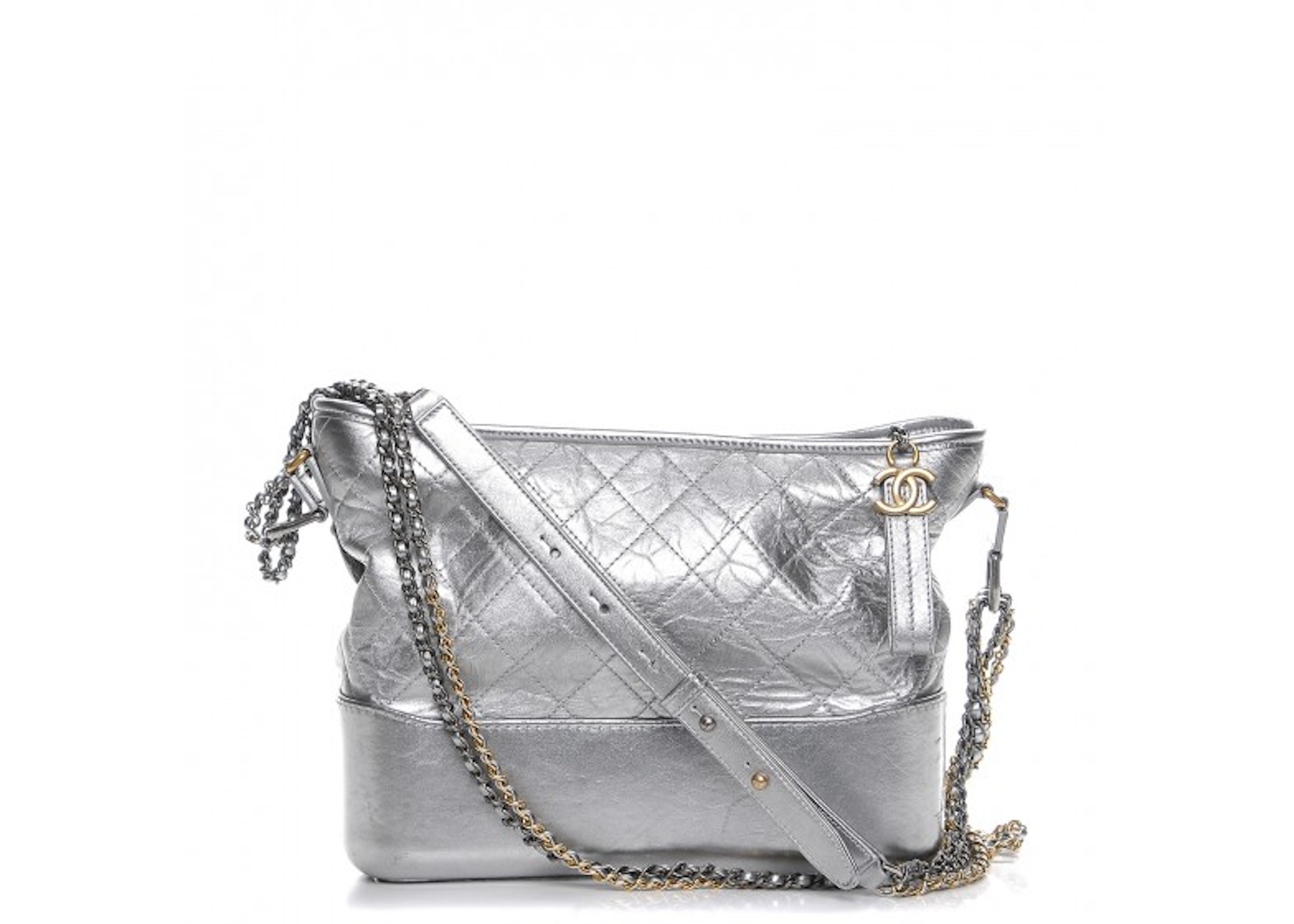 Chanel Gabrielle Hobo Bag Diamond Gabrielle Quilted Aged Medium Metallic  Silver