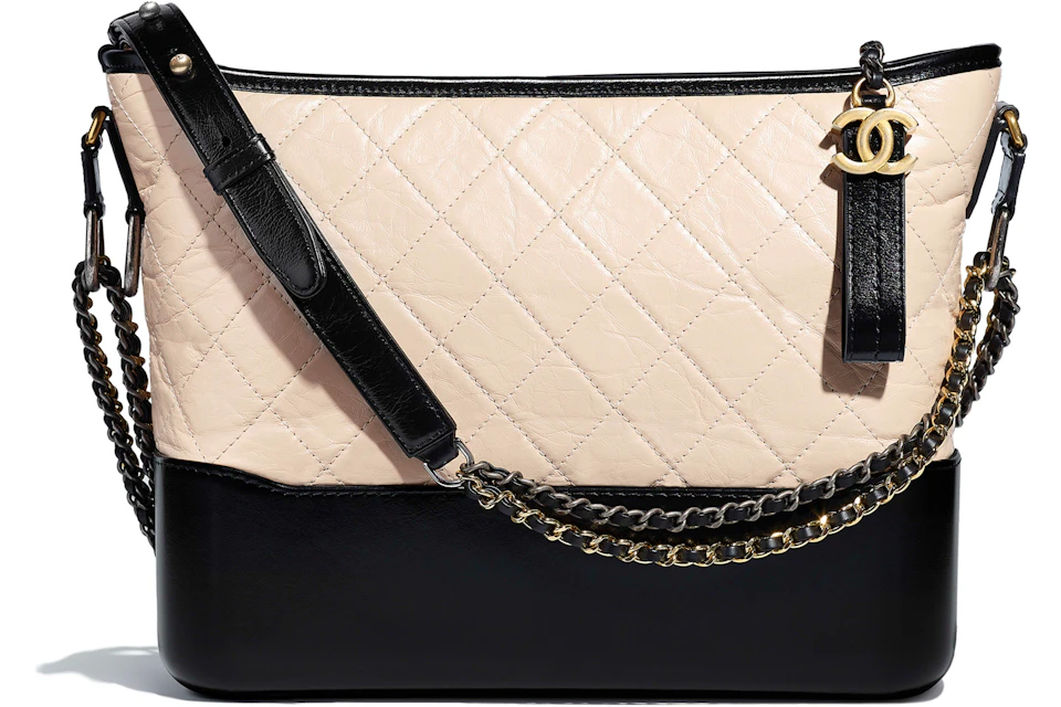 Chanel Gabrielle Hobo Bag Quilted Aged Calfskin Beige Black In Aged Calfskin Smooth Calfskin With Gold Tone Silver Tone Ruthenium Gb Chanel Gabrielle Hobo Bag Quilted Aged Calfskin Beige Black In Aged Calfskin Smooth Calfskin With Gold Tone Silver Tone Ruthenium Gb