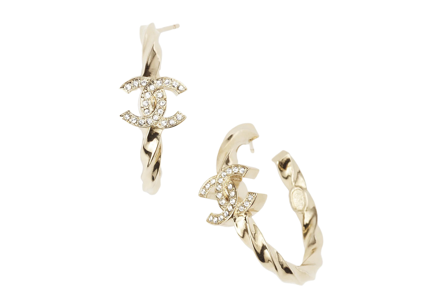 Chanel Hoop Earrings Gold/Crystal (ABA256 B10484 NN009) in Metal 