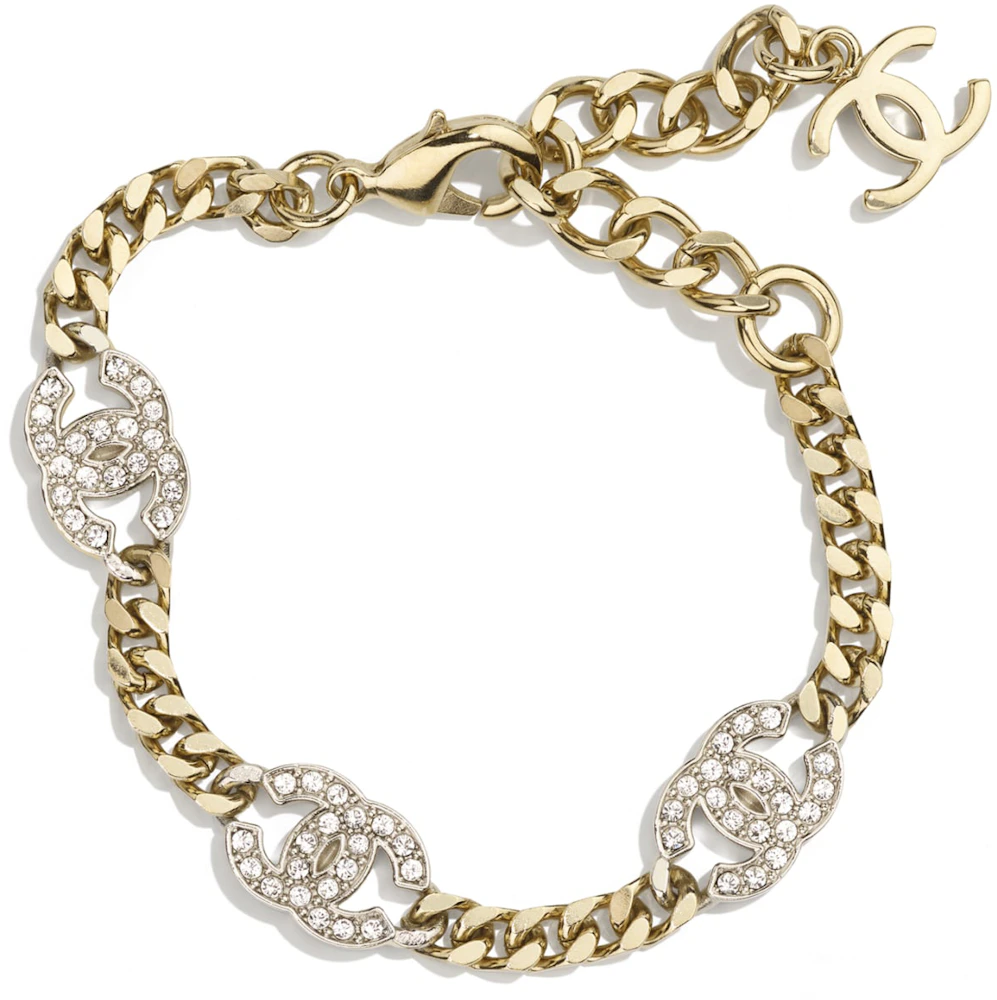 Chanel Interlocking Bracelet Gold/Silver/Crystal Metal/Strass - US