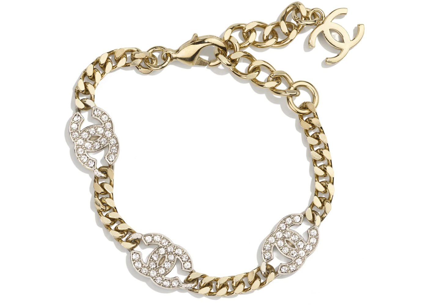 Chanel Interlocking Bracelet Gold/Silver/Crystal in Metal/Strass - US