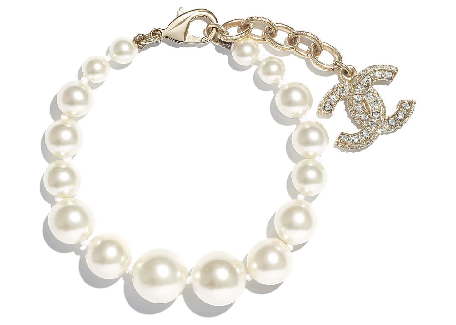 Chanel Interlocking Bracelet Gold White Crystal