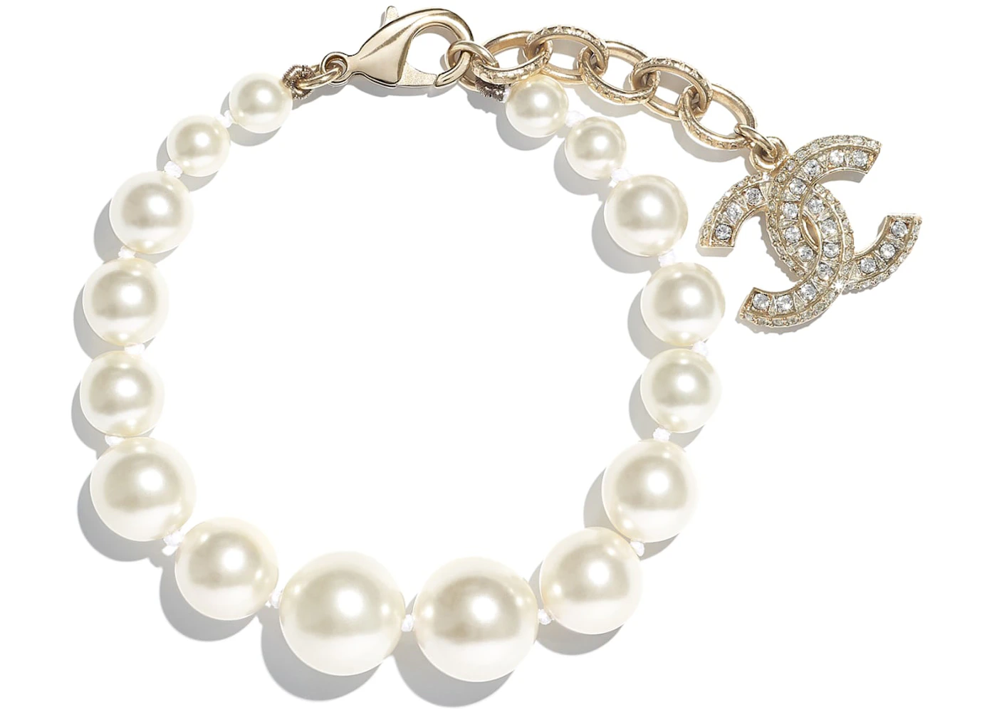 Chanel Interlocking Bracelet Gold/White/Crystal in Metal/Glass