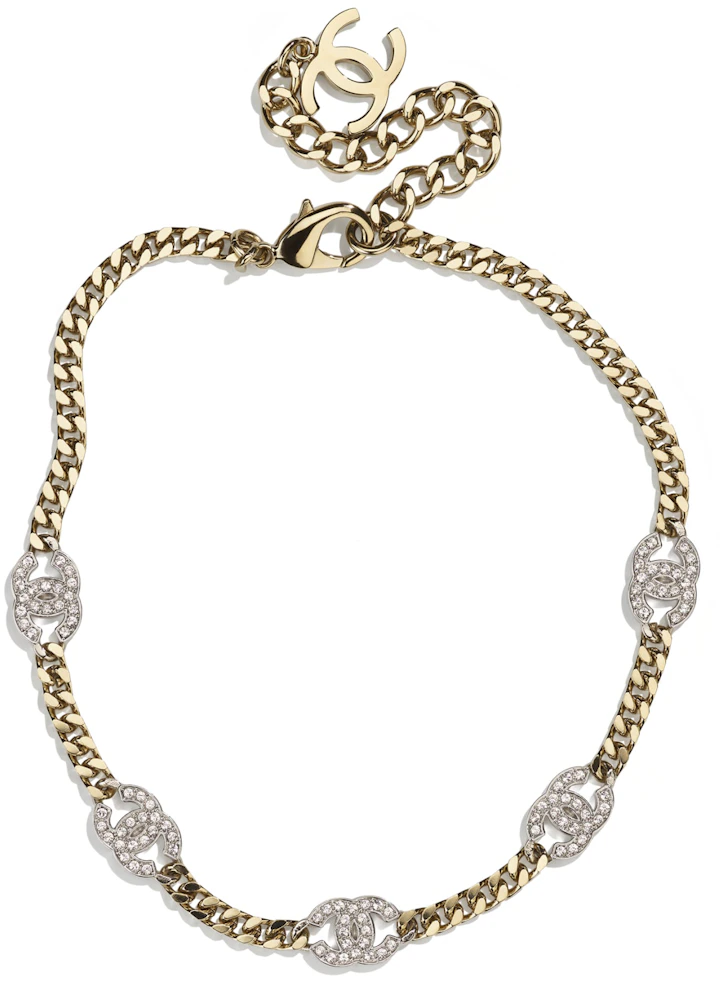 Chanel Interlocking Choker Necklace Gold/Silver/Crystal in Metal/Strass - GB