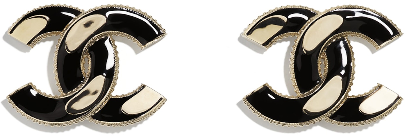 Chanel Interlocking Earrings Black/Gold in Metal