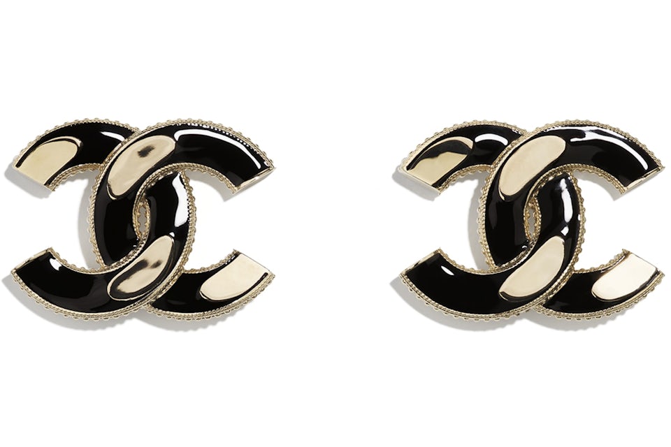 Chanel Interlocking Earrings Black/Gold in Metal - US