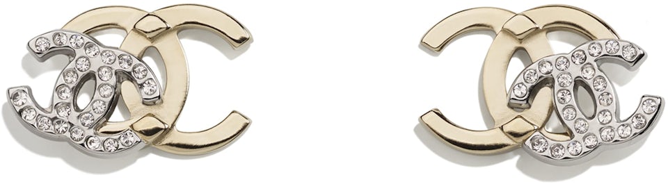 Hoop earrings - Metal, calfskin & strass, gold, black & crystal