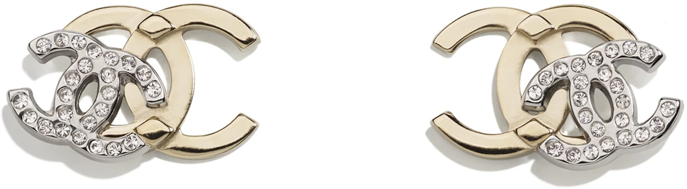 Chanel Interlocking Earrings Gold/Silver/Crystal in Metal/Strass - US