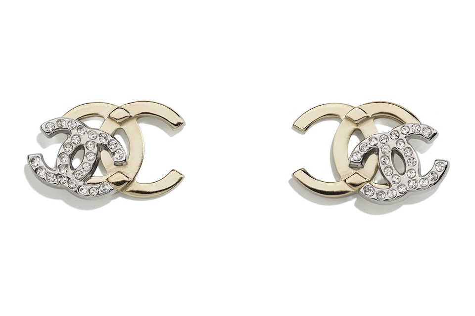 Chanel Interlocking Earrings Gold/Silver/Crystal in Metal/Strass - US
