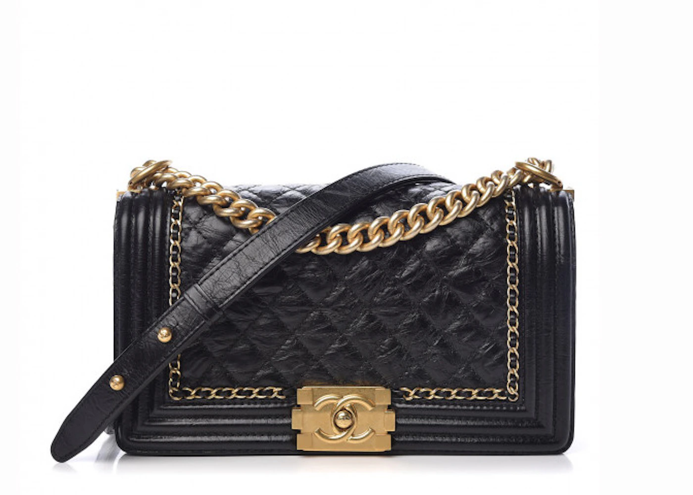 Chanel Black Quilted New Medium Boy Bag of Lambskin Leather with
