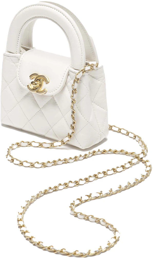 Chanel Kelly Clutch with Chain Micro 23K Shiny Aged Calfskin White