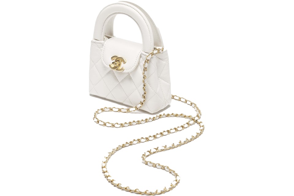 Chanel Kelly Clutch with Chain Micro 23K Shiny Aged Calfskin White in Shiny  Aged Calfskin with Gold-Tone - US