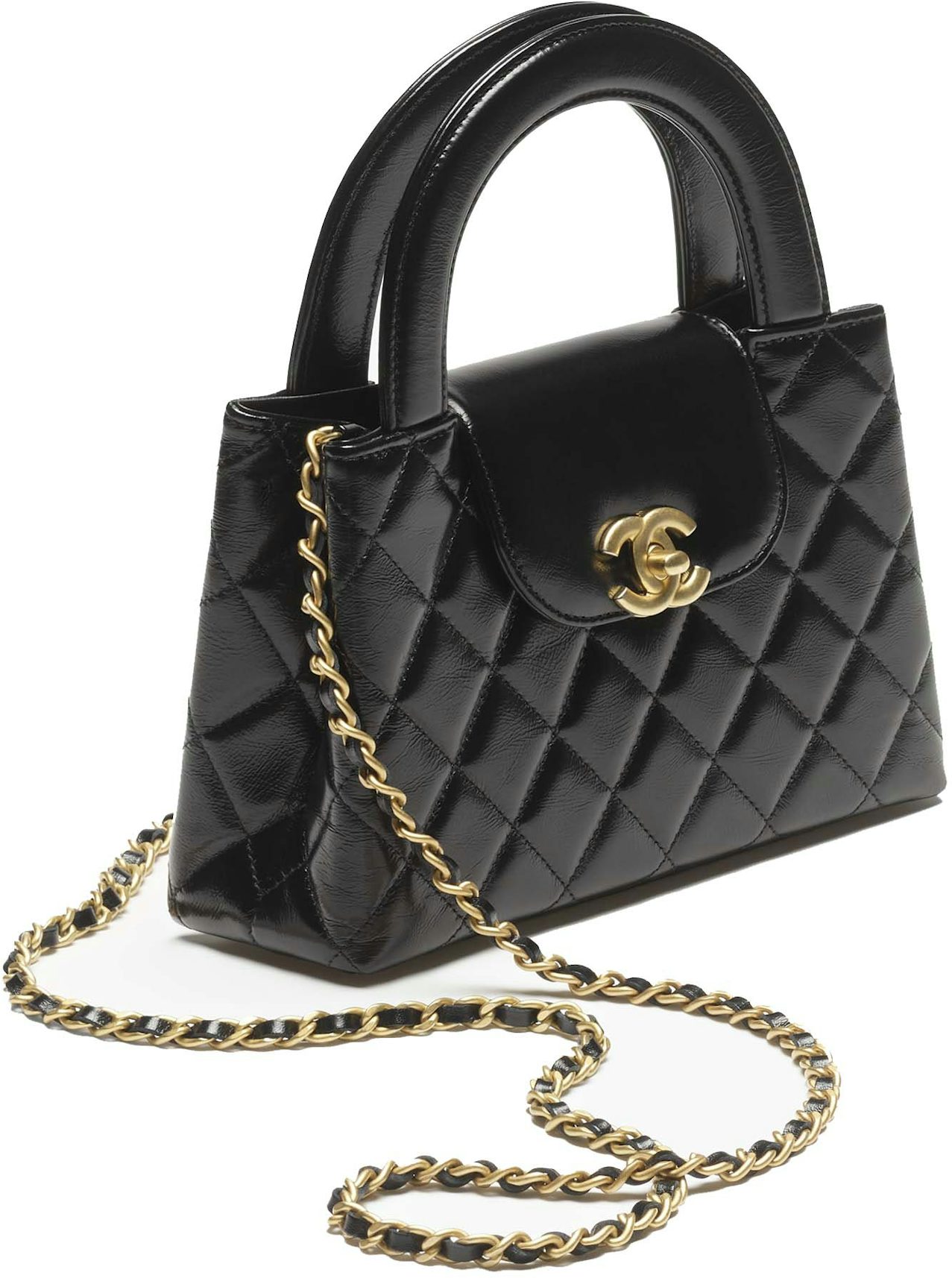 Chanel Kelly Mini Shopping Bag Mini 23K Shiny Aged Calfskin Black