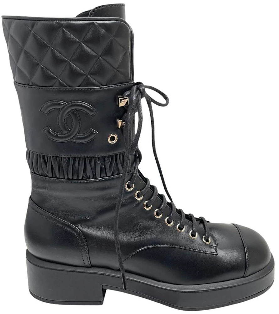 Chanel Lace Ups Combat Boot Black Leather - G37956 X01000 94305 - US