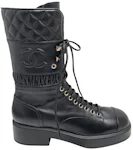 Chanel Lace Ups Combat Boot Black Leather
