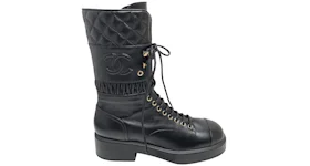 Chanel Lace Ups Combat Boot Black Leather