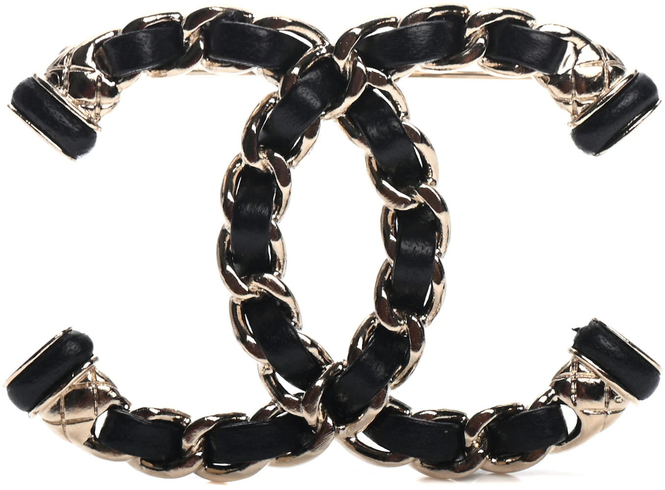 Chanel Lambskin Chain CC Brooch Black Gold in Gold Metal - US