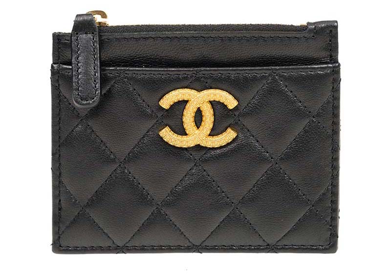 Chanel Large Gold CC Zipped Coin Purse Black (AP3408) in Lambskin 