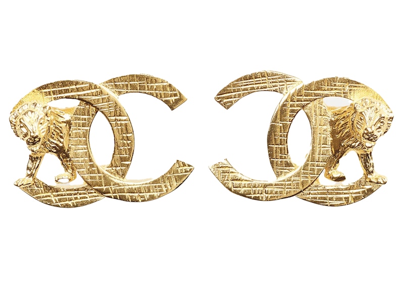 Chanel Lion Metal Earrings Gold in Gold Metal - US