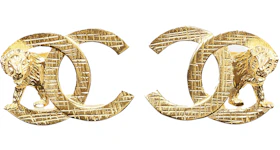 Chanel Lion Metal Earrings Gold