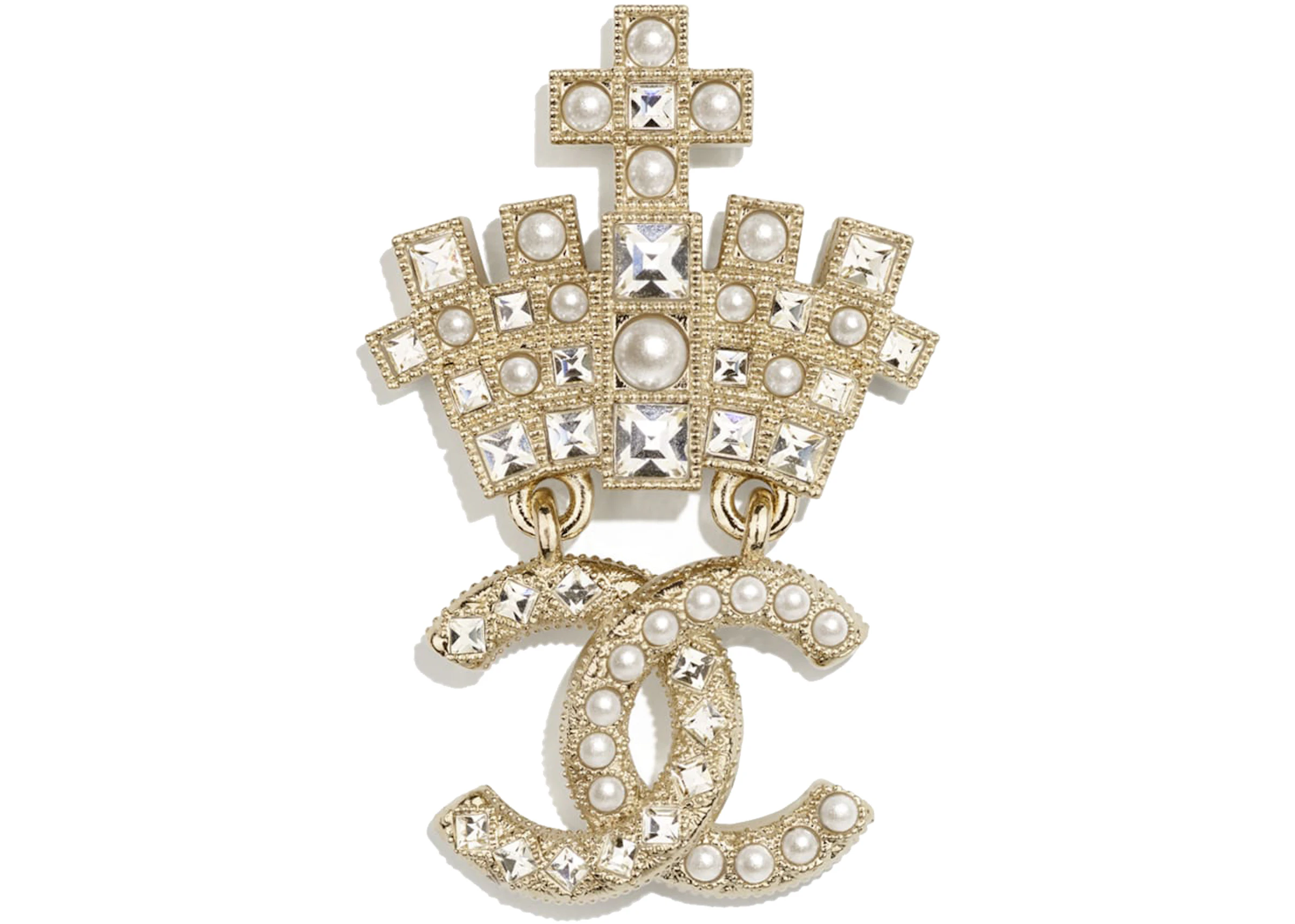 Chanel Logo Brooch Gold/Pearl/Crystal in Metal/Glass - US